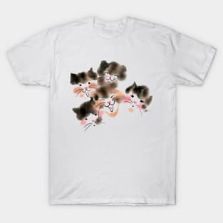 Five color cats head T-Shirt